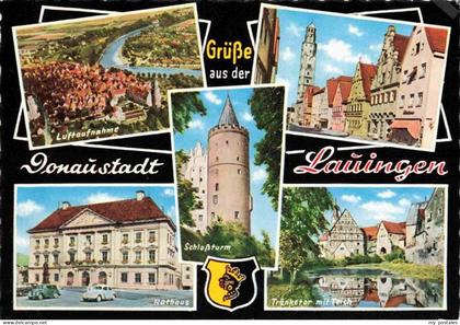 Lauingen Donau Luftaufnahme Stadtzentrum Rathaus Schlossturm Traenketor mit Teic