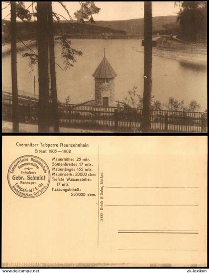Ansichtskarte Lengefeld (Erzgebirge) Talsperre Neunzehnhain 1912