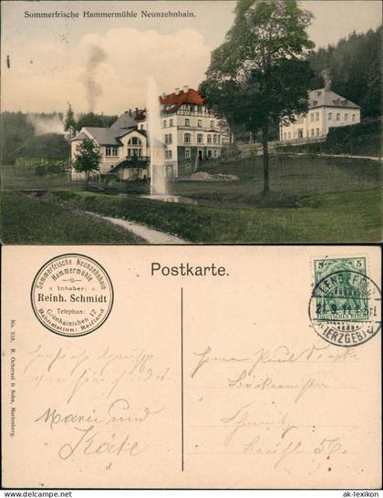 Ansichtskarte Neunzehnhain -Lengefeld (Erzgebirge) Hammermühle Fontaine 191