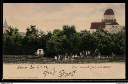 AK Lenzen, Panorama mit Burg und Kirche