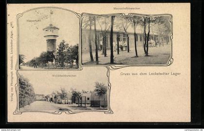 AK Hamburg-Lokstedt, Lockstedter Lager, Wasserturm, Mannschaftsbaracken und Wellblechbaracken