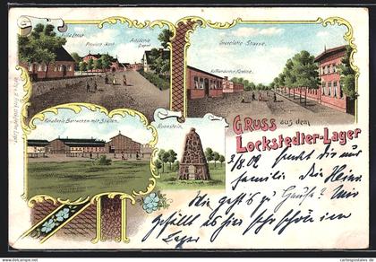 Lithographie Hamburg-Lokstedt, Gravelotte Strasse im Lager, Roonstein und Villa Ernst