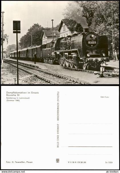 Ansichtskarte Lommatzsch Dampflokomotive Baureihe 50 - Bahnhof 1982
