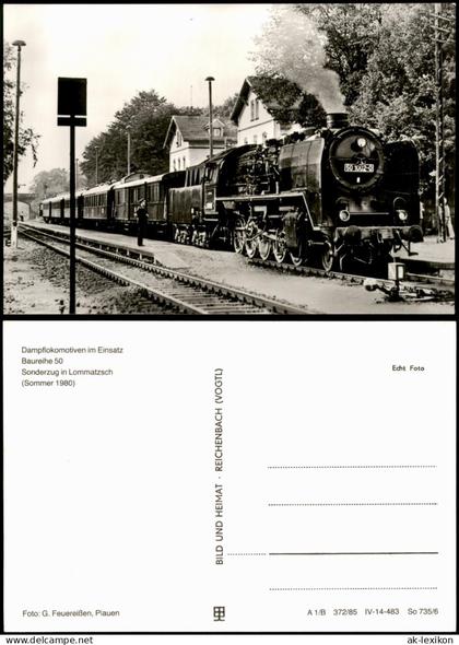 Ansichtskarte Lommatzsch Dampflokomotive Baureihe 50 - Bahnhof 1985