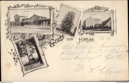 CPA Hittfeld Seevetal in Niedersachsen, Bahnhof, Gleisseite, Kriegerdenkmal