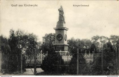 CPA Kirchweyhe Weyhe Niedersachsen, Krieger-Denkmal, Statue, Gruß aus Kirchweyhe