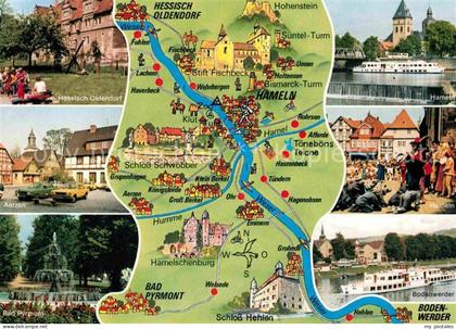 Hameln Weser mit Hess Oldendorf Aerzen Bad Pyrmont Bodenwerder Gebietskarte
