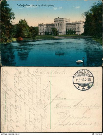 Ansichtskarte Ludwigslust Schloss und Schlossgraben 1914