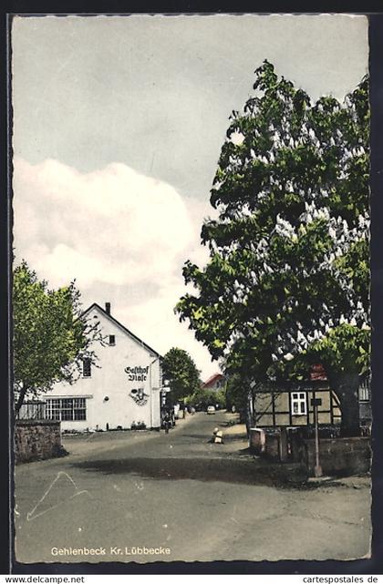 AK Gehlenbeck /Lübbecke, Gasthof Blase, Strassenansicht, Fachwerkhaus