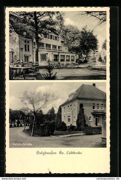AK Holzhausen Kr. Lübbecke, Kurhaus Holsing, Bahnhofstrasse