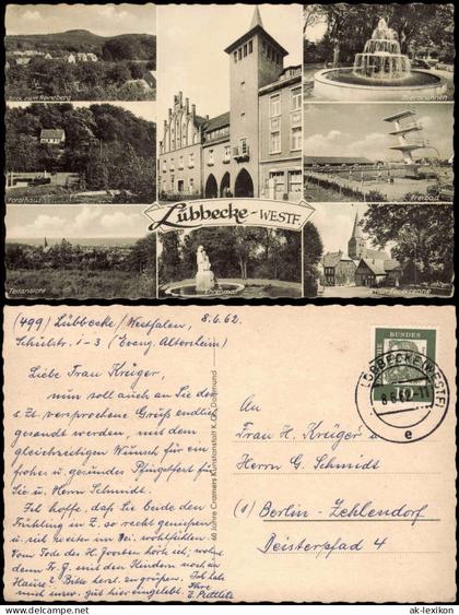 Ansichtskarte Lübbecke (Westfalen) Freibad, Ehrenmal, Forsthaus uvm 1962