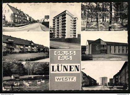 AK Lünen /Westf., Hochhaus, Bebelstrasse, Schloss Schwansbell, Bebelschule