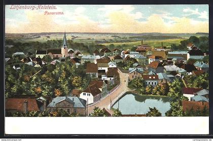 Künstler-AK Lütjenburg /Holstein, Panorama mit Kirche und Strassenpartie