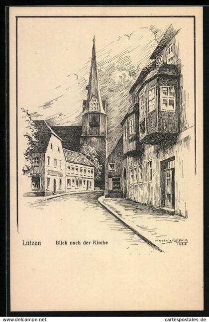 Künstler-AK Lützen, Blick nach der Kirche