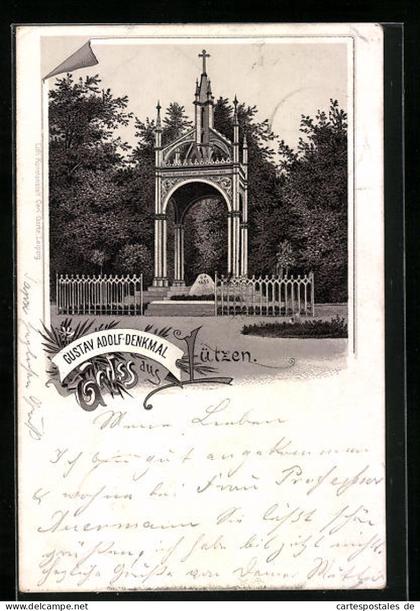 Lithographie Lützen, Gustav-Adolf-Denkmal
