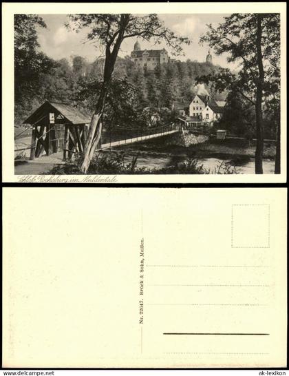 Ansichtskarte Rochsburg-Lunzenau Hängebrücke Schloss Rochsburg 1924