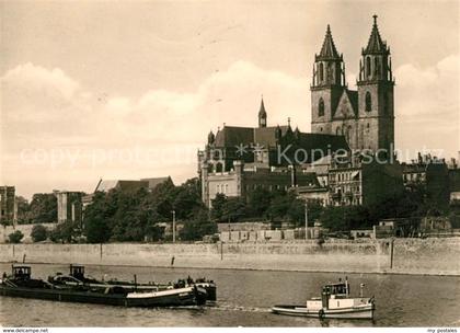 73049648 Magdeburg Dom Frachtschiff Magdeburg