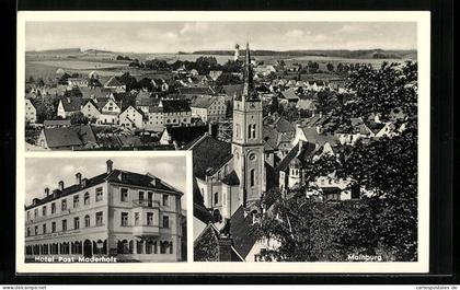 AK Mainburg, Ortsansicht von oben, Hotel Post Maderholz