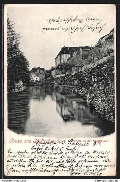 AK Mellrichstadt, Flusspartie an der Stadtmauer