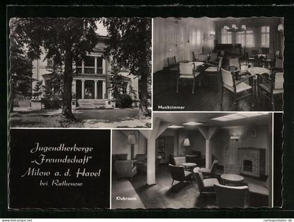 AK Milow a. d. Havel, Jugendherberge Freundschaft, Innenansichten Musikzimmer u. Klubraum