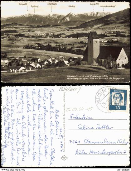 Ansichtskarte Mittelberg-Oy-Mittelberg Allgäu Blick auf die Zugspitze 1964