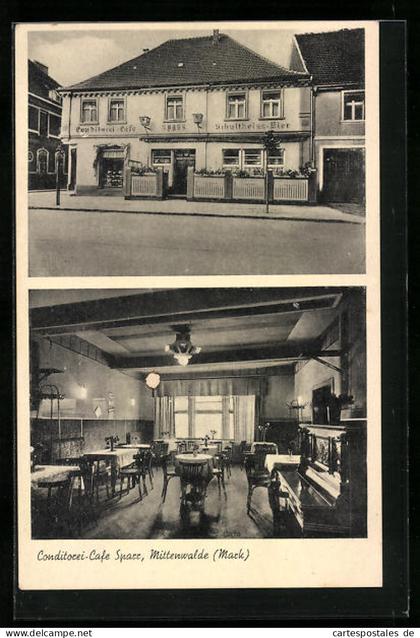 AK Mittenwalde / Mark, Konditorei-Cafe Sparr, Innen - und Aussenansicht, Yorckstrasse 55