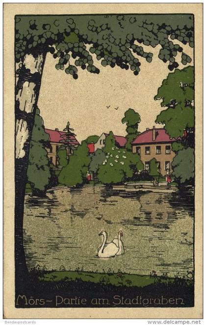 MOERS MÖRS, Partie am Stadtgraben (1921) Steindruck