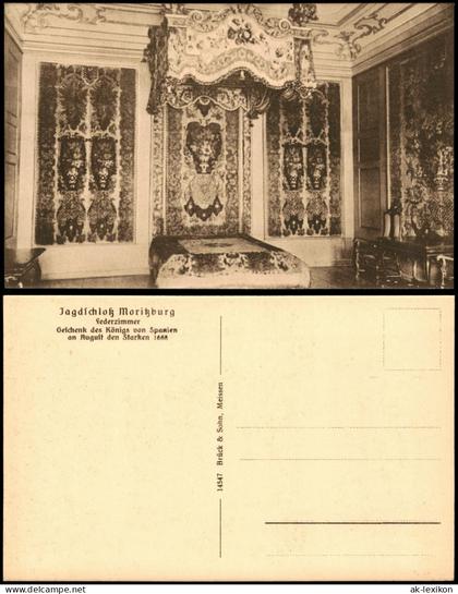 Ansichtskarte Moritzburg Jagdschloss Moritzburg: Federzimmer 1925