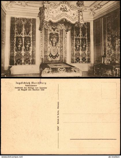 Ansichtskarte Moritzburg Jagdschloss Moritzburg: Federzimmer 1925