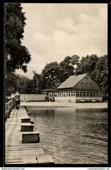 AK Müllrose, Strandbad, Steg, Badehaus