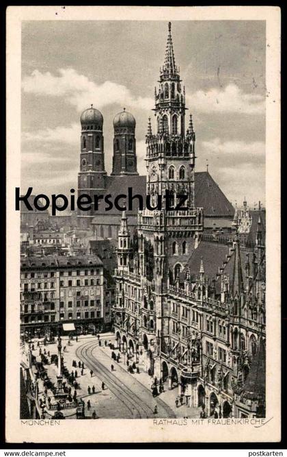 ALTE POSTKARTE MÜNCHEN RATHAUS MIT FRAUENKIRCHE 1950 la mairie town hall cpa postcard AK Ansichtskarte