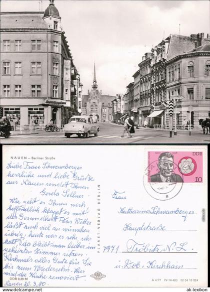 Nauen Blick auf die Berliner Straße mit Verkehr 1980/1977