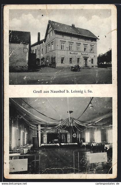 AK Naunhof b. Leisnig, Gasthof Naunhof, Festsaal mit