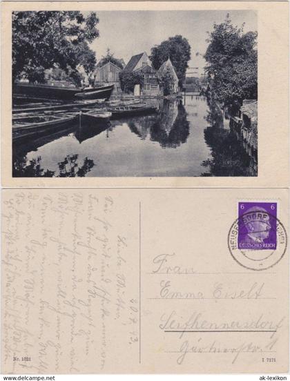 Ansichtskarte Neugersdorf Blick auf den Weiher mit liegenden Kähnen 1943