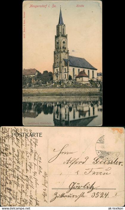 Ansichtskarte Neugersdorf Kirche und Friedhof 1906