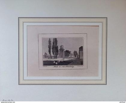 Kirche zu Neuhardenberg , 1831 , alter Original Stahlstich , gesamt, mit Umschlag 300x240 mm , Seelow !!