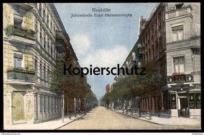 ALTE POSTKARTE BERLIN NEUKÖLLN JULIUSSTRASSE ECKE HERMANNSTRASSE ECKKNEIPE Berliner Kindl postcard Ansichtskarte AK cpa