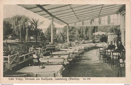AK Landsberg Café Voley Terrasse am Stadtpark Neumark 1925 gelaufen Postkarte