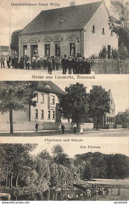 AK Limmritz Geschäftshaus Ernst Willy Pfarrhaus Schule Neumark Postkarte