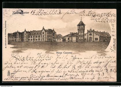 Lithographie Neumünster, Neue Caserne mit Wasserturm