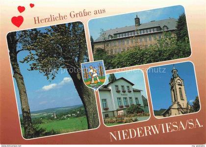 Niederwiesa Sachsen Oberschule Rathaus Ev-Kirche Ortsansicht Landschaft Wappen M