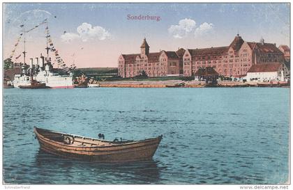 AK Sonderburg Sønderborg Hafen Militär Fregatte Flensburger Förde Als Sund a Sundsmark Ulkebøl Ragebøl Nordschleswig