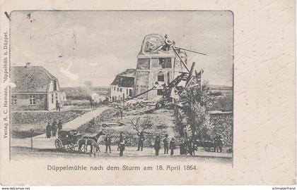 Litho AK Nordschleswig Düppelmühle nach Sturm 1864 Düppeler Mühle Dybbøl Mølle Düppel Dybbol Sogn Windmühle Sonderburg