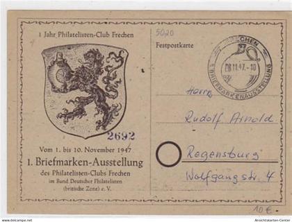 39050999 - Frechen. Rathaus. 1 Jahr Philatelisten-Club Frechen. 1947. 1. Briefmarken-Ausstellung Feldpost Gute Erhaltun