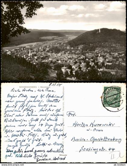 Ansichtskarte Niedermarsberg-Marsberg Panorama-Ansicht Niedermarsberg 1955