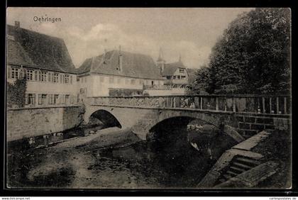 AK Oehringen, Flusspartie mit Steinbrücke