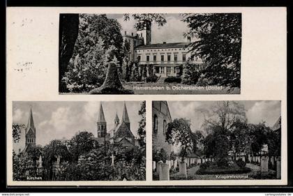 AK Oschersleben /Bode, Kriegerdenkmal, Schloss-Gut Hammersleben, Kirchen