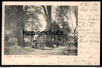 ALTE POSTKARTE OSNABRÜCK GRUSS VON DER GARTLAGE W. HAGEMEYER 1902 SPIELPLATZ SPIELGERÄT Ansichtskarte AK cpa postcard