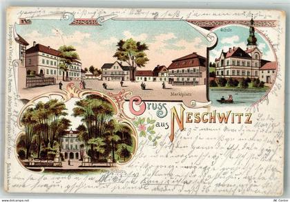 02699 O8601 Neschwitz 1899 Lithographie Altes Schloss Schule Gondelteich... - 13668746