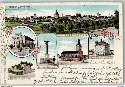 03185 O7520 Peitz 1904 Lithographie Peitz anno 1891 Kriegerdenkmal Ratha... - 13663224